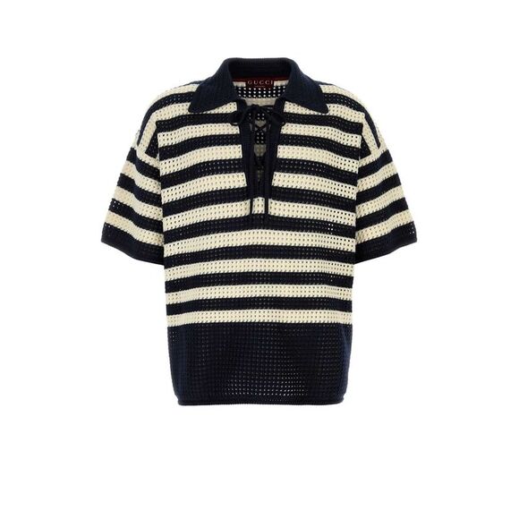 Gucci Men Embroidered Crochet Polo Shirt